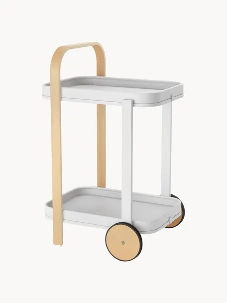 Camarera de metal Bellwood, Estructura: metal recubierto, Ruedas: caucho, Blanco, madera clara, An 53 x Al 80 cm