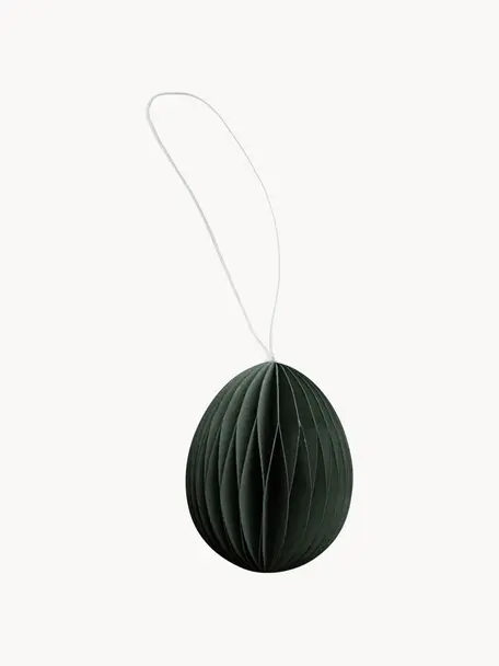 Décorations de Pâques faites à la main Ovoid, 4 pièces, Ø 7 cm, Papier, Vert foncé, Ø 7 cm