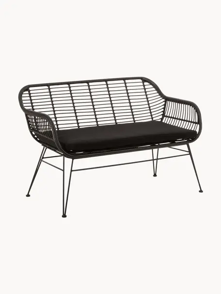 Polyrattan-Sitzbank Costa, Sitzfläche: Polyethylen-Geflecht, Gestell: Metall, pulverbeschichtet, Schwarz, B 126 x H 81 cm