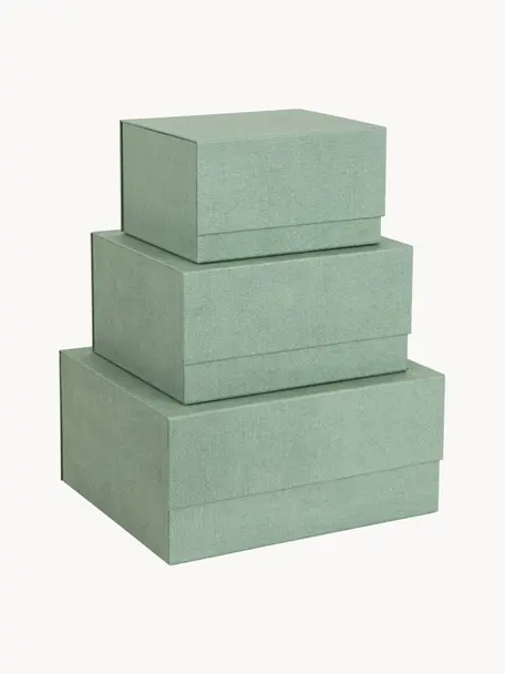 Set 3 scatole Ilse, Tela, cartone solido, Verde salvia, Set in varie misure