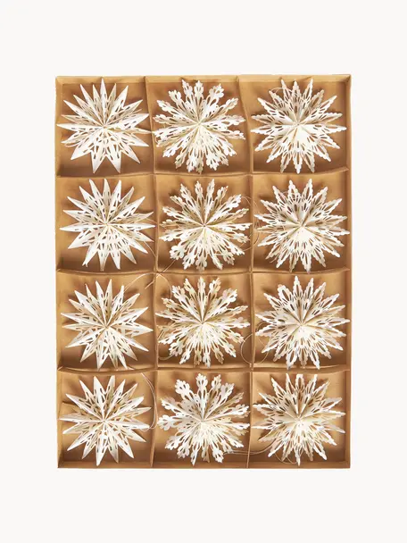 Set de adornos navideños Lucia, 12 uds., Papel, Blanco crema, Ø 10 cm