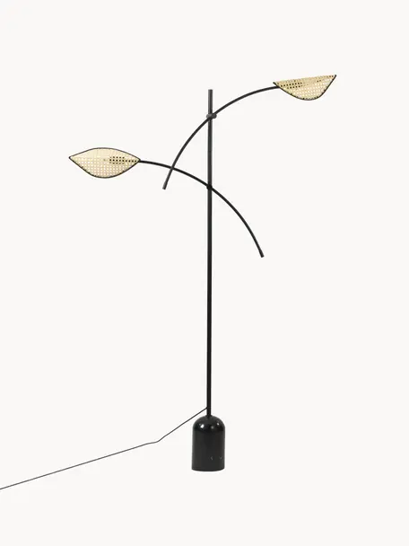 Lámpara de pie con tejido vienés Freja, Estructura: metal con pintura en polv, Cable: cubierto en tela, Negro, marrón claro, Al 160 cm
