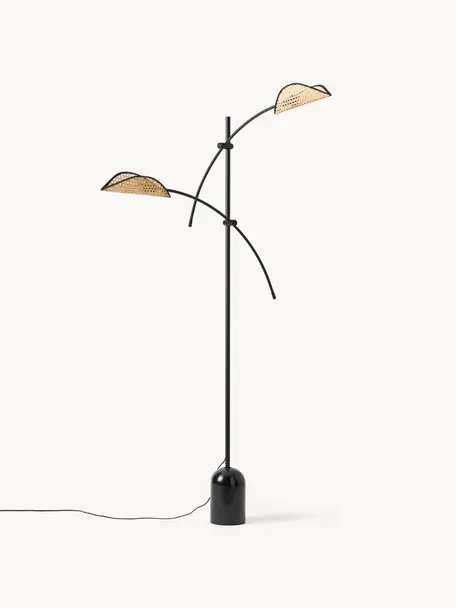 Stehlampe Freja aus Wiener Geflecht, Schwarz, Hellbraun, H 160 cm