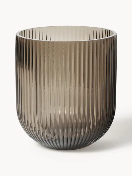 Glas-Vase Simple Stripe, H 18 cm, Glas, Greige, semi-transparent, Ø 16 x H 18 cm