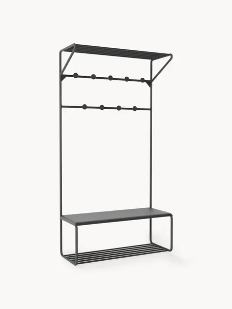 Wand-Garderobe Nash aus Metall, Metall, pulverbeschichtet, Schwarz, B 80 x H 152 cm