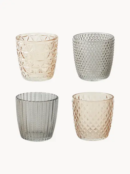 Teelichthalter-Set Marilu aus Glas, 4er-Set, Glas, Hellbraun, Grau, Ø 8 x H 8 cm