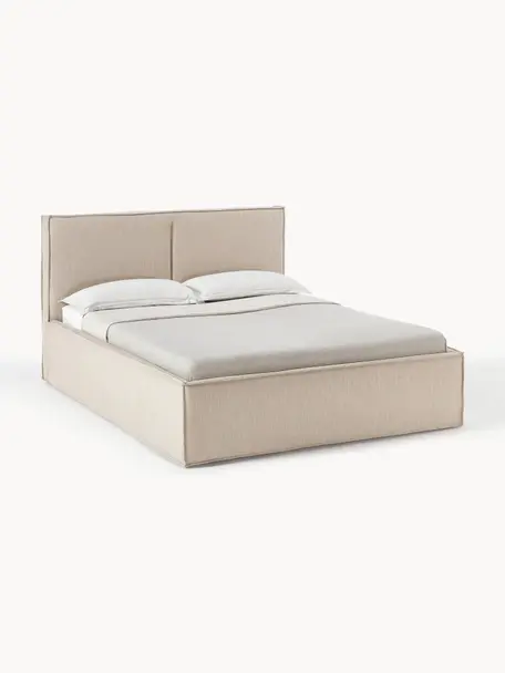 Gestoffeerd bed Dream, Bekleding: polyester (gestructureerd, Frame: massief grenenhout en pla, Geweven stof beige, B 160 x L 200 cm