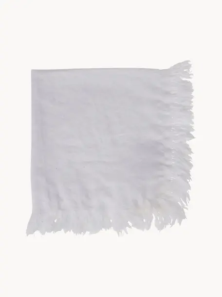 Serviettes de table avec franges Nalia, 2 pièces, 100 % coton, Blanc, larg. 35 x long. 35 cm