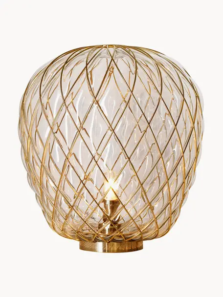 Ręcznie wykonana lampa stołowa z funkcją przyciemniania Pinecone, Transparentny, odcienie złotego, Ø 50 x W 52 cm