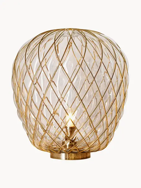 Lampada da tavolo grande fatta a mano Pinecone, Paralume: vetro, metallo zincato, Struttura: metallo zincato, Trasparente, dorato, Ø 50 x Alt. 52 cm