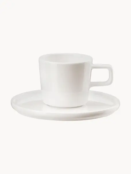 Šálky na espresso s podšálkami z čínskeho porcelánu Oco, 6 ks, Čínsky porcelán
Mäkký porcelán, ktorý sa vyznačuje predovšetkým žiarivým, priehľadným leskom, Lomená biela, Ø 6 cm, 60 ml