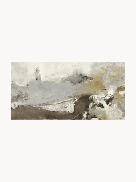 Quadro su tela dipinta a mano Case of Clay, Taupe,  bianco latte, grigio, Larg. 140 x Alt. 70 cm