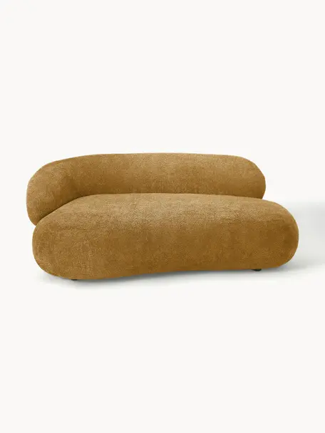 Sofá en tejido bouclé Alba (2 plazas), Tapizado: 100% poliéster Alta resis, Estructura: madera de abeto maciza, m, Patas: plástico Este producto es, Borreguillo bouclé ocre, An 185 x F 114 cm, respaldo izquierdo