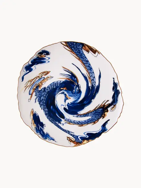 Plato llano de porcelana Classic On Acid, Porcelana, Blanco, tonos azules, dorado, Ø 28 cm