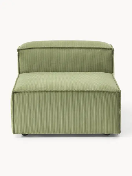 Módulo central de pana sofá Lennon, Tapizado: pana (92% poliéster, 8% p, Estructura: madera de pino maciza, ma, Patas: plástico Las patas están , Pana verde oliva, An 89 x F 119 cm