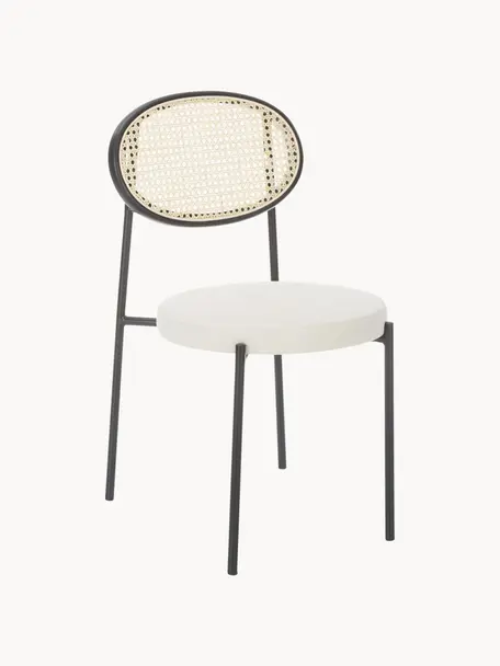 Čalúnená stolička s viedenským výpletom Remy, 2 ks, Biela, čierna, Š 54 x V 84 cm