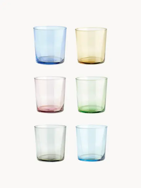 Waterglazen Lola, 6-delig, Glas, Meerkleurig, transparant, Ø 7 x H 9 cm, 345 ml