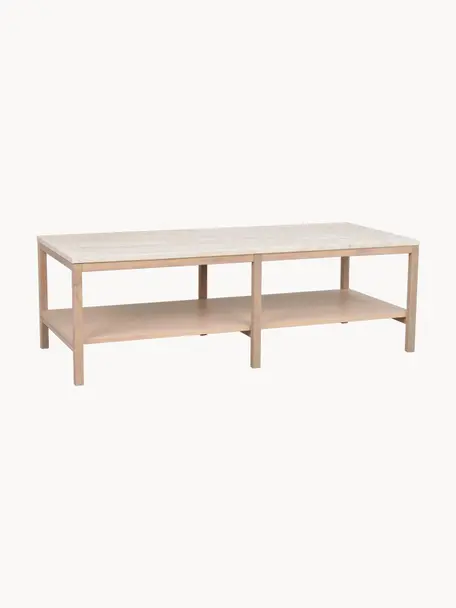 Grande table basse Orwel, Travertin beige clair, chêne clair, larg. 140 x haut. 60 cm