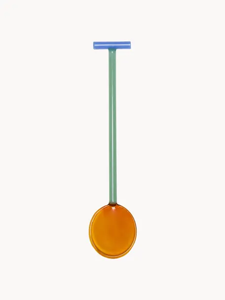 Mundgeblasenes Salatbesteck Crave aus Glas, Glas, Orange, Hellgrün, Blau, L 28 cm