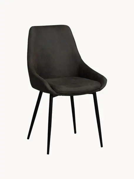 Krzesło tapicerowane ze sztucznej skóry Sierra, 2 szt., Tapicerka: poliester imitujący zamsz, Nogi: metal lakierowany, Ciemnobrązowa sztuczna skóra, czarny, S 49 x G 55 cm