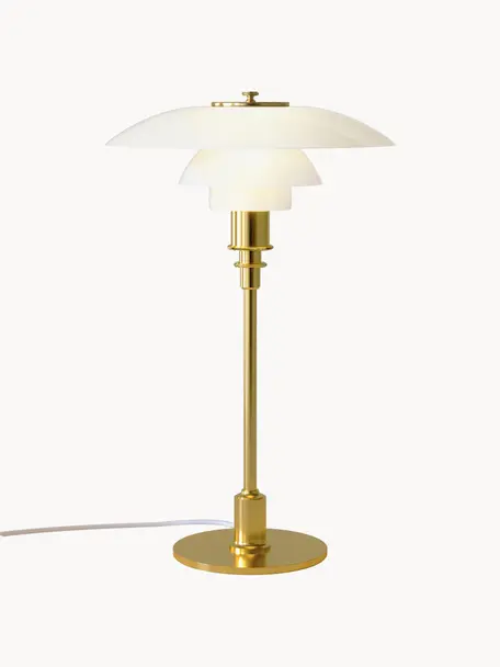 Grosse Tischlampe PH 3/2, mundgeblasen, Lampenschirm: Opalglas, mundgeblasen, Goldfarben, Weiss, Ø 29 x H 47 cm