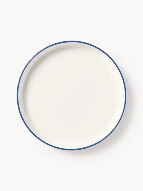 Piatti da colazione in porcellana Facile 2 pz, Porcellana solida di alta qualità (ca. 50% caolino, 25% quarzo e 25% feldspato), Bianco latte con bordo blu scuro, Ø 20 x Alt. 2 cm