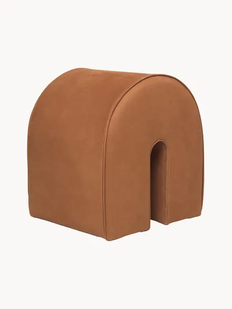 Puf de piel Curved, Tapizado: cuero nobuck, Cuero beige, An 36 x Al 42 cm