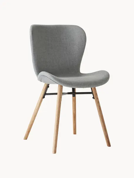 Gestoffeerde stoelen Batilda, 2 stuks, Bekleding: polyester De bekleding he, Poten: eikenhout, massief, blank, Geweven stof grijs, B 47 x D 53 cm