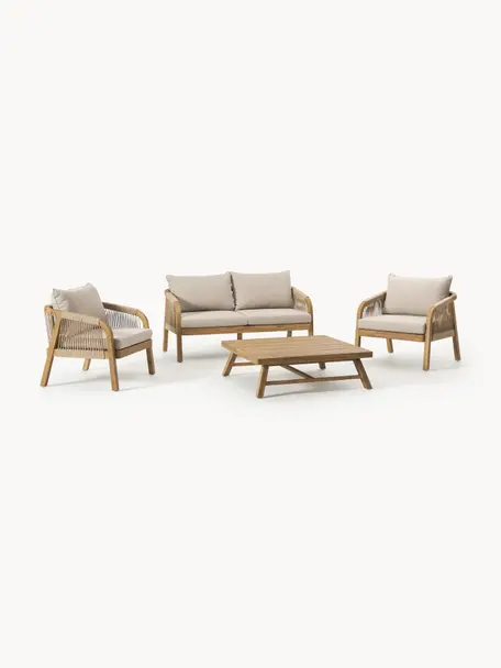 Set lounge para exterior de madera de acacia Lu, 4 pzas., Estructura: madera de acacia maciza, Gris, madera de acacia, An 143 x F 72 cm