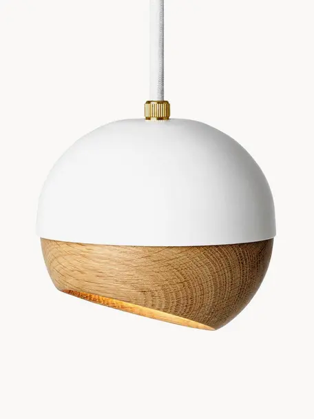 Malé zavěsné LED svítidlo Ray, Bílá, dubové dřevo, Ø 12 cm, V 10 cm