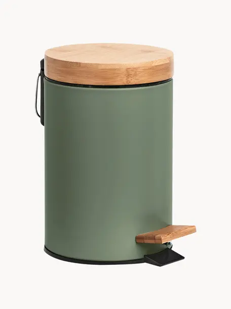 Pattumiera bagno Tallin, Coperchio: bambù, Verde salvia, legno chiaro, 3 L