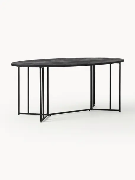 Table ovale en bois de manguier Luca, tailles variées, Manguier noir laqué, cadre noir, larg. 240 x prof. 100 cm