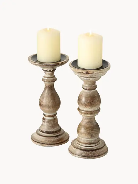 Set 2 candelabri Mangifera, Legno di mango, Tonalità marroni, Ø 10 x Alt. 23 cm