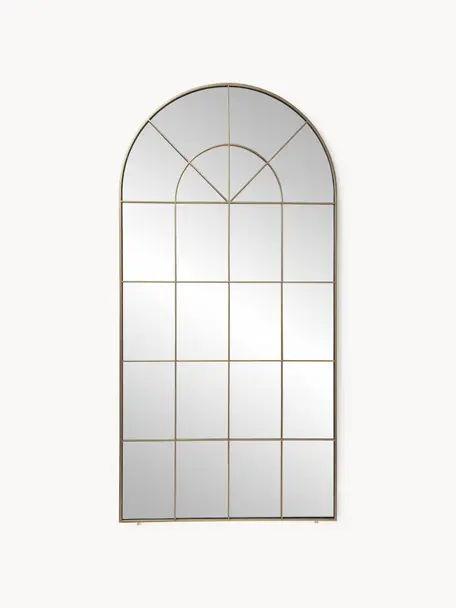 Leunende spiegel Clarita in vensterlook, Lijst: gepoedercoat metaal, Goudkleurig, B 90 x H 180 cm