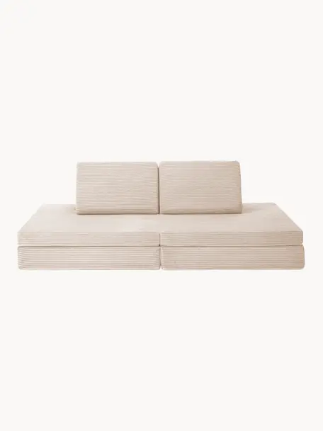 Ręcznie wykonana dziecięca sofa modułowa ze sztruksu Mila, Tapicerka: sztruks (100% poliester), Jasnobeżowy sztruks, S 168 x G 84 cm