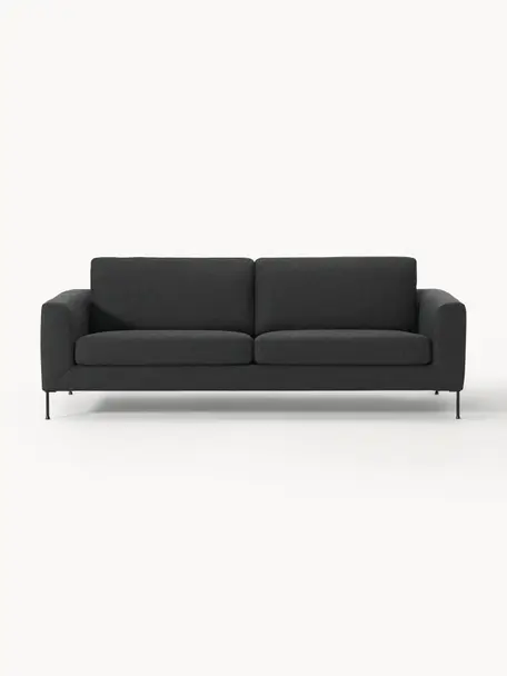 Sofa Cucita (3-Sitzer), Bezug: Webstoff (100% Polyester), Gestell: Massives Kiefernholz, FSC, Füße: Metall, lackiert, Webstoff Anthrazit, B 228 x T 94 cm