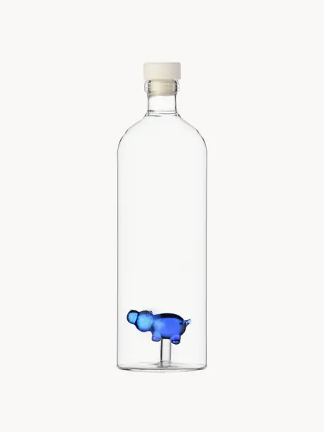 Handgefertigte Wasserkaraffe Animal Farm, 1.1 L, Borosilikatglas, Transparent, Blau, 1.1 L