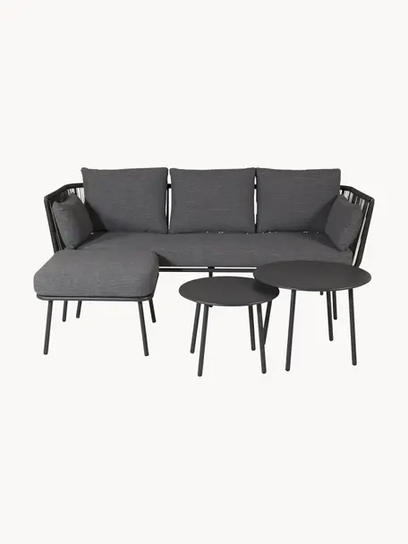 Garten-Lounge-Set Stringa, 3-tlg., Bezug: 100 % Polyester Der hochw, Gestell: Metall, pulverbeschichtet, Tischplatte: Holz, Gestell: Metall, pulverbeschichtet, Webstoff Dunkelgrau, Schwarz, Set mit verschiedenen Größen