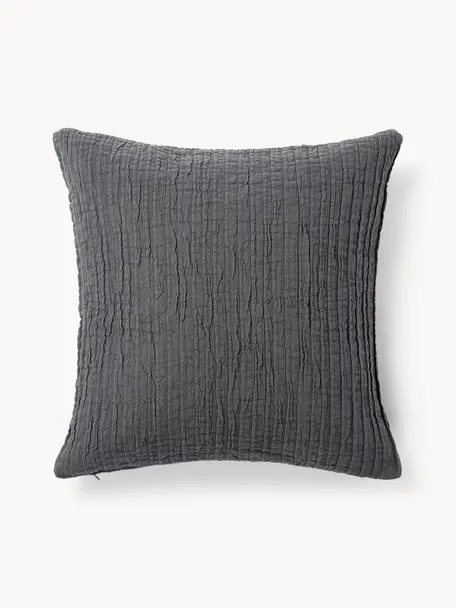 Housse de coussin en coton avec motif plissé Artemis, 99 % coton, 1 % polyester, Anthracite, larg. 50 x long. 50 cm