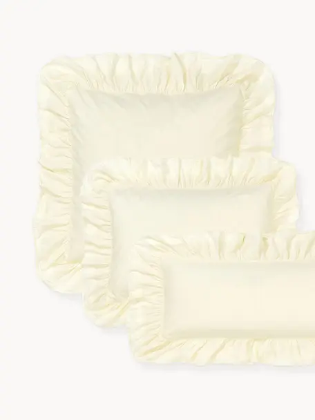 Funda de almohada de algodón lavado con volantes Louane, Amarillo claro, An 45 x L 110 cm