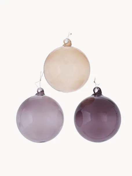 Boules de Noël Lanu, 9 élém., Verre, laqué, Lilas, beige, Ø 10 x haut. 10 cm