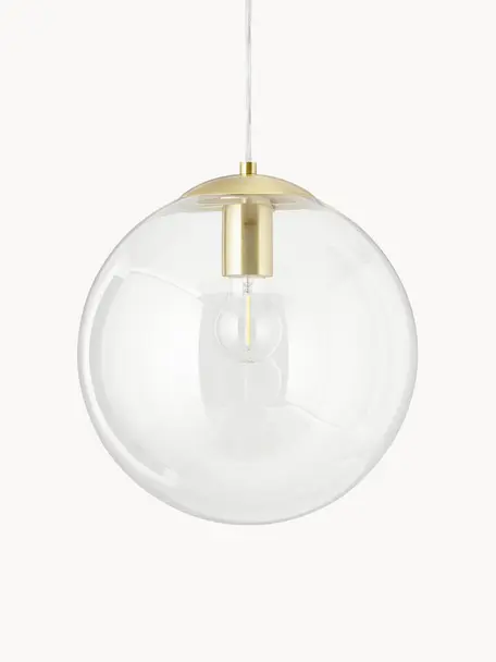 Pendelleuchte Bao, Lampenschirm: Glas, Baldachin: Metall, galvanisiert, Transparent, Goldfarben, Ø 30 x H 90 cm
