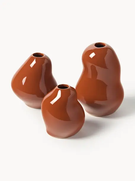 Vases en grès Madhuri, 3 élém., Grès cérame, Orange, Lot de différentes tailles