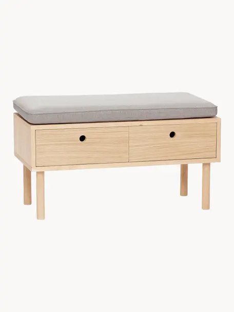 Taburete Hide, Tejido gris, madera, An 85 x Al 42 cm