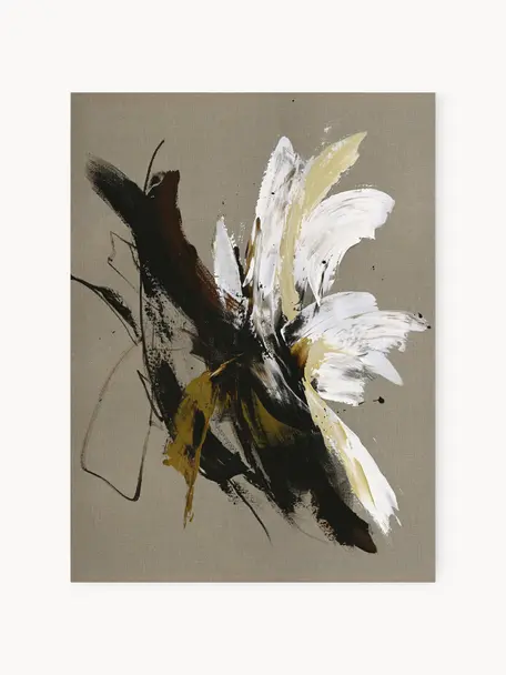Peinture sur toile réalisée à la main Explosive, Grège, noir, blanc, ocre, Ø 88 x haut. 118 cm