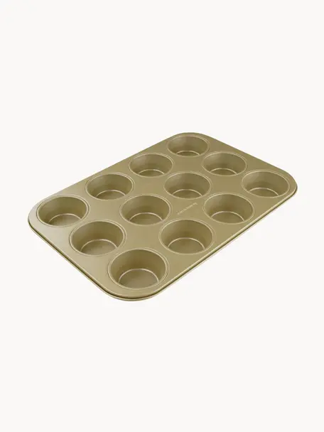 Molde para muffins antiadherente Goldig, Acero con revestimiento antiadherente, Dorado, An 27 x L 39 cm