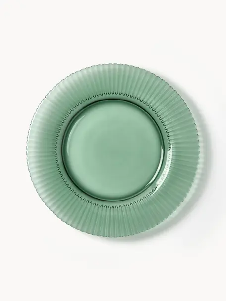 Speiseteller Effie mit Rillenrelief, 4 Stück, Glas, Mintgrün, Ø 28 cm