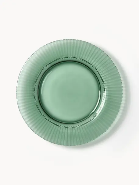 Platos llanos con relieves Effie, 4 uds., Vidrio, Verde menta, Ø 28 cm