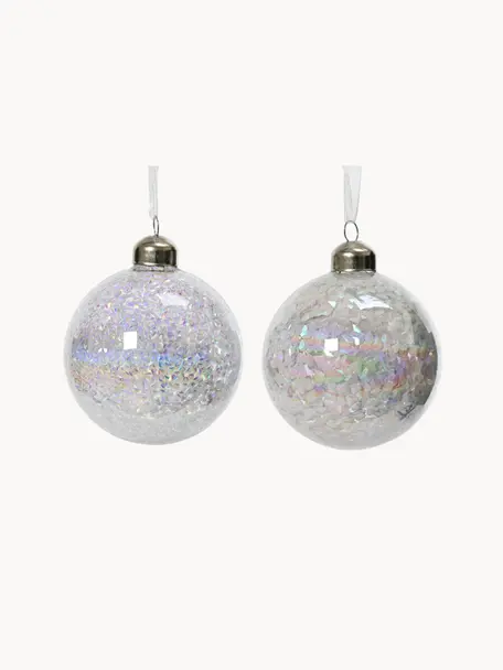 Set de bolas de Navidad Elena, 12 uds., Vidrio, Blanco iridiscente, Ø 8 cm