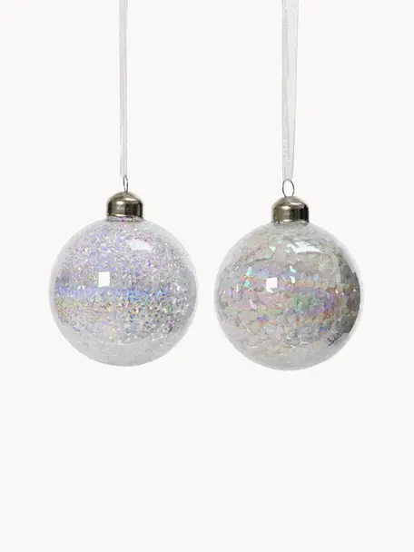 Boules de Noël Elena, 12 élém., Verre, Blanc, irisé, Ø 8 cm